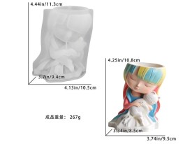 Molde silicona maceta nena con gatito 